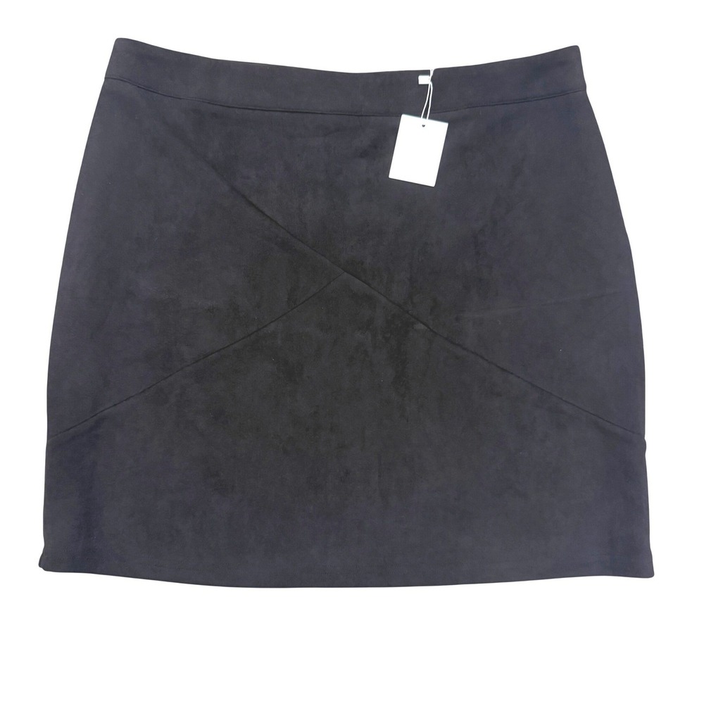 MANGOPOP Mini Skirt Womens XXL Black NWT Faux Suede Envelope Front Zip Back